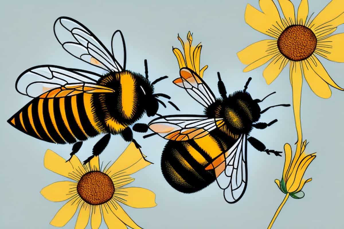 Do Bees Sleep in Flowers - Cartoon image of bees in flowers