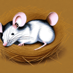 A mouse sleeping in a nest of hay or straw