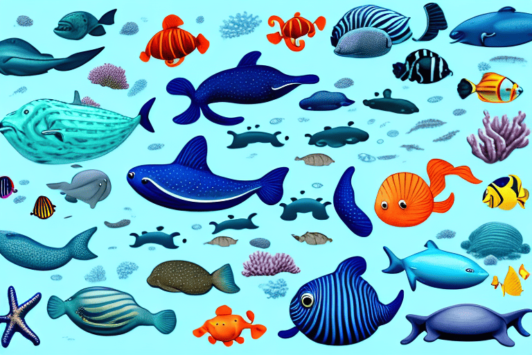 A variety of sea animals in their natural habitats