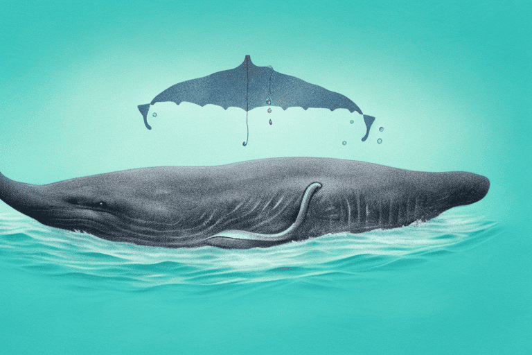 A sperm whale swimming vertically in the ocean