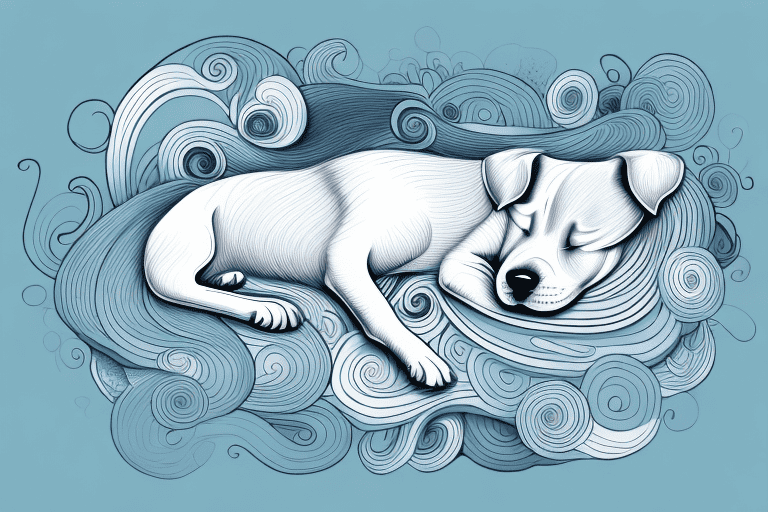 A sleeping dog with dreamy swirls around its head
